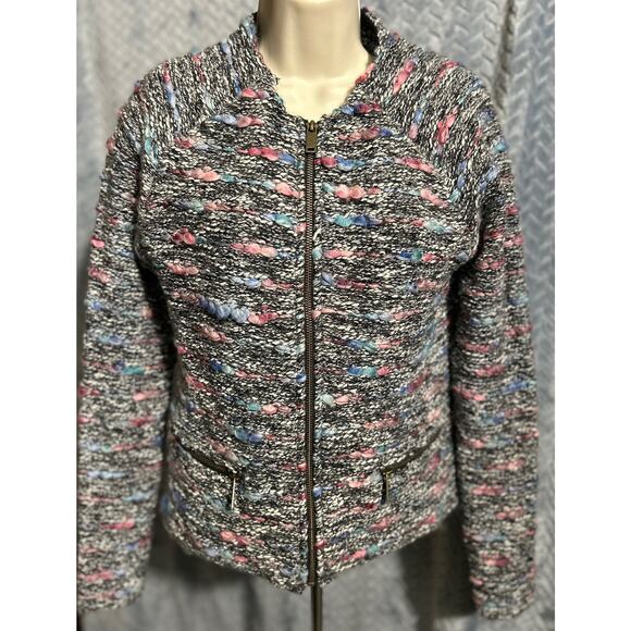 Christos Garkinos Eureka Textured Tweed Full Zip Cardigan/Jacket Small Colorful - Picture 1 of 5